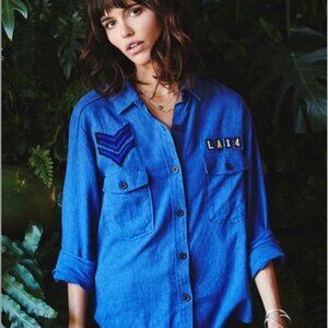 Rails Raw Edge Indigo Military Patch Top